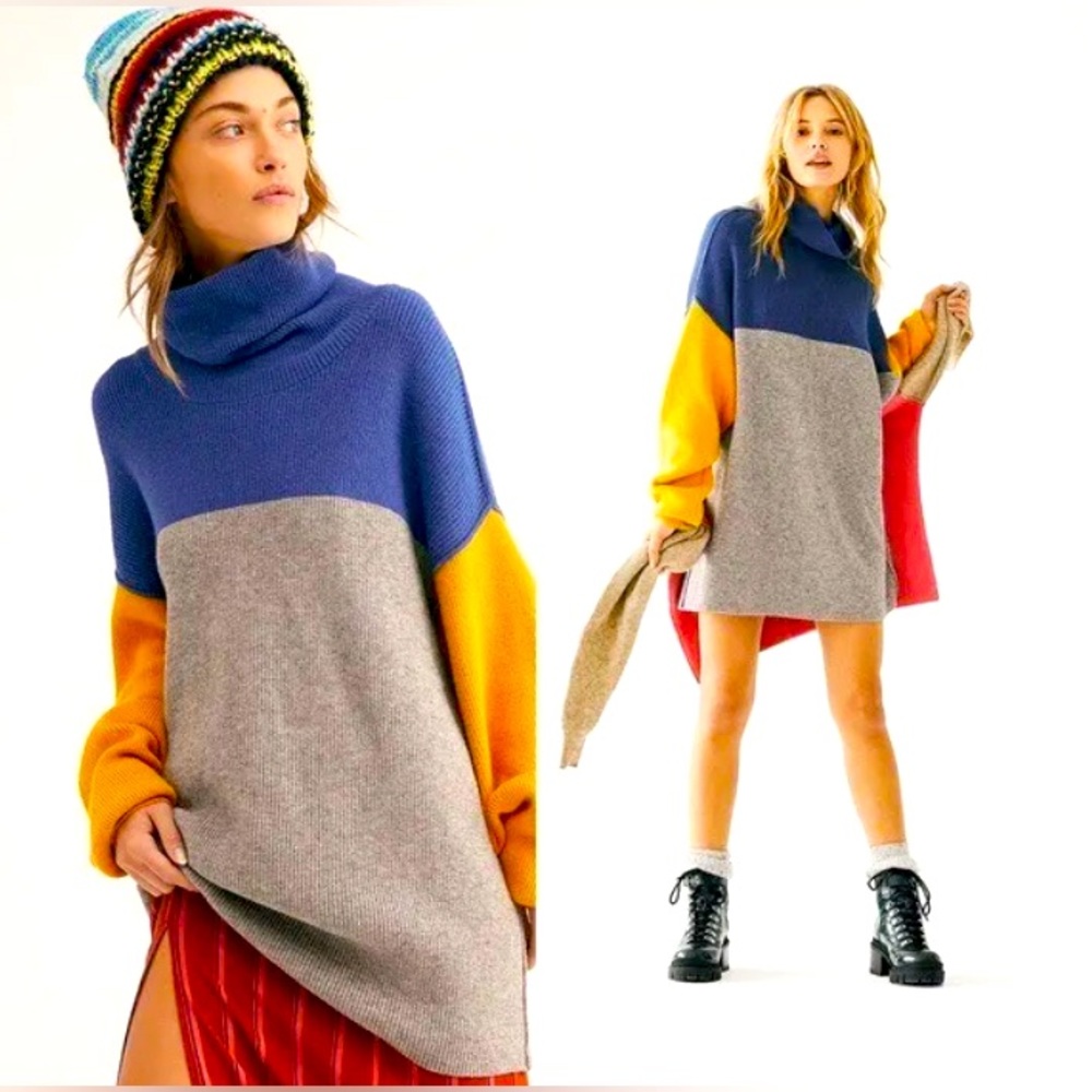 Free People Softly Structured Colorblocked Turtleneck Sweater